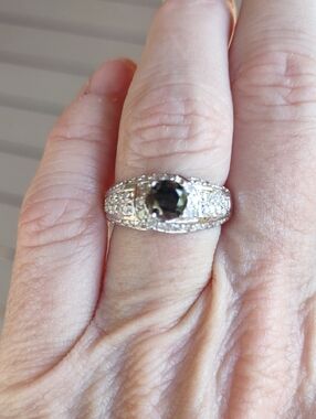 Black Diamond And Natural Diamond Ring 10kt White Gold, Nwt, 6.5